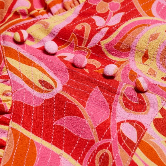 Rixo Jules Abstract Print Mini Dress 100% Silk Paisley Pink Retro Hippie Boho XL - Picture 5 of 16